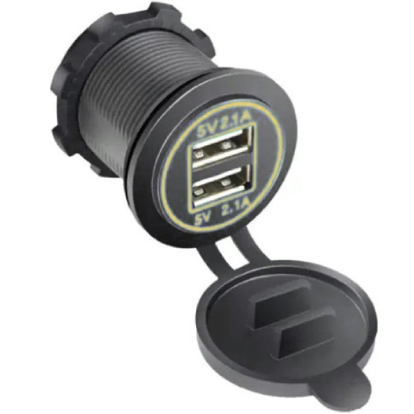 Гнездо под штекер прикуривателя врезное с крышкой 2 USB DC 12-24V 5V 2,1-1A подсветка Оранжевый (SF-50-2)