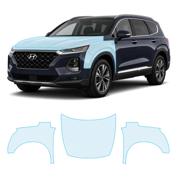 Антигравийная защитная бронепленка по лекалам для Hyundai Santa Fe TM 2018-2020 - капот и передние крылья