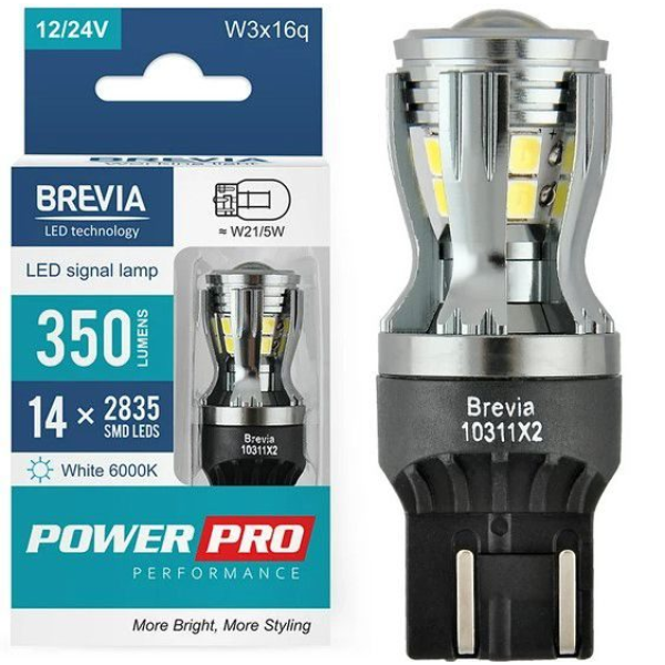 LED автолампа Brevia PowerPro 12/24V W21/5W 14x2835SMD 350Lm 6000K CANbus Оригінал 2 шт (10311X2)