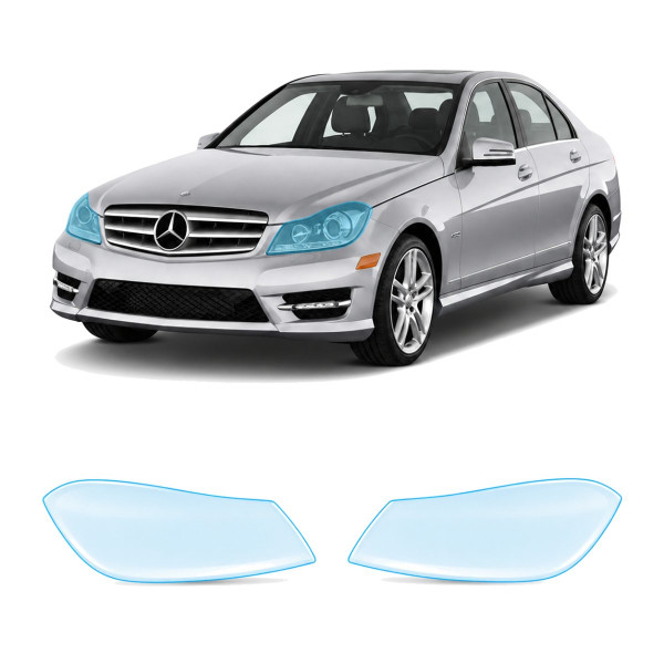 Антигравійна захисна бронеплівка за лекалами для Mercedes-Benz C-Class W204 facelift 2011-2014 - оптика (фари та ПТФ)