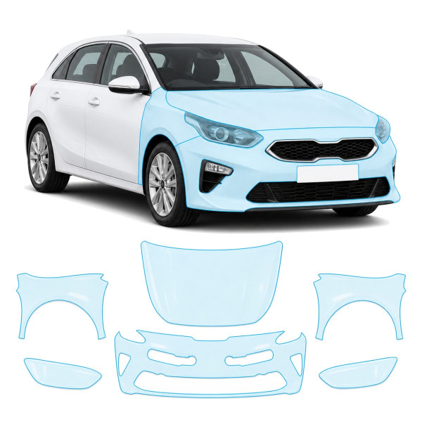 Антигравийная защитная бронепленка по лекалам для Kia Ceed CD 2018-2021 - передняя часть авто (капот бампер фары крылья)