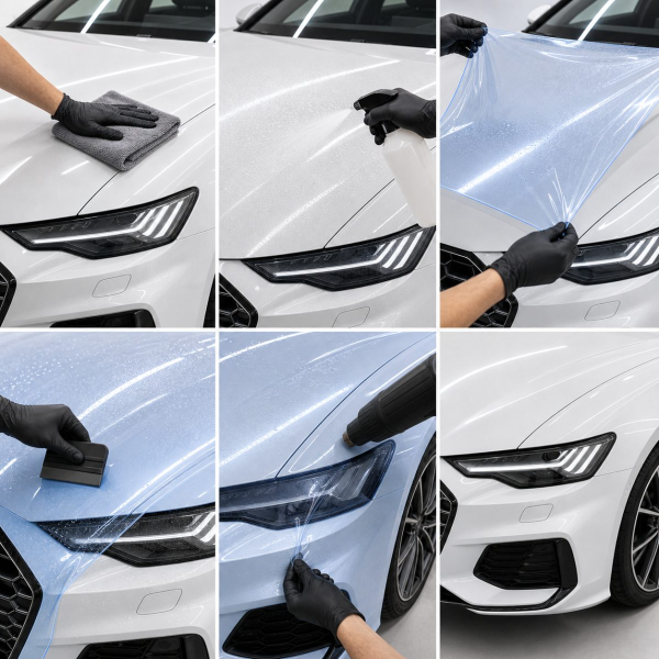 Антигравійна захисна бронеплівка за лекалами для Audi A5 B10 2024- оптика (фари та ПТФ)