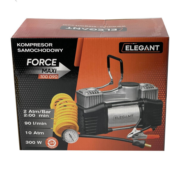 Компресор автомобільний двопоршневий Force MAX 12v 300вт 90л 10атм 14А з дефлятором (EL 100 090)