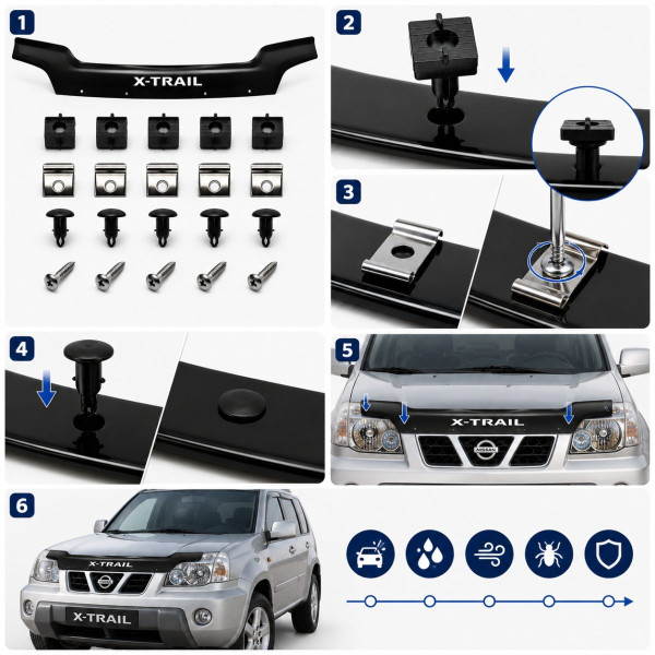 Дефлектор капота мухобойка Nissan X-Trail (T30) 2001-2006 Євро Кріплення Vip Tuning (NS14)