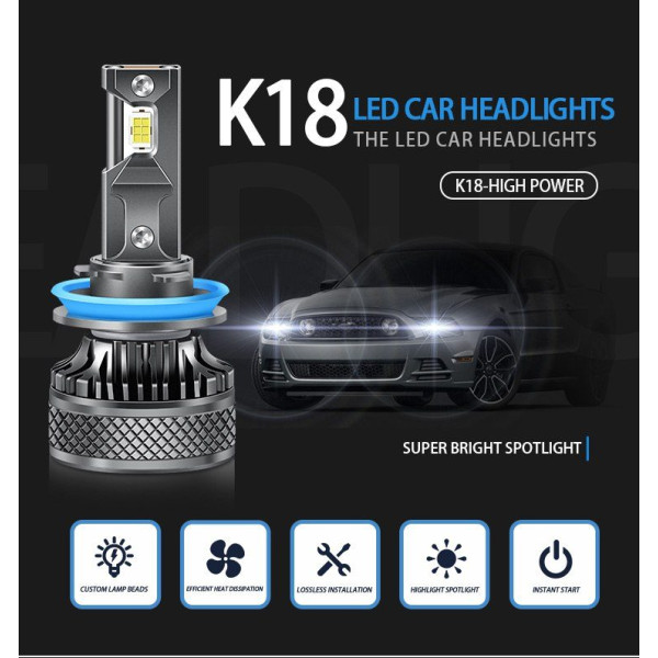 LED лампи автомобільні K18 H7 130W (19800lm 6000K +500% IP68 DC9-24V)