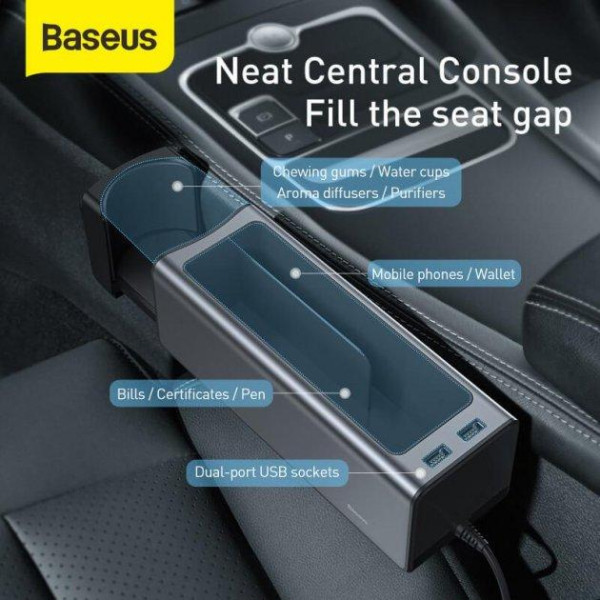 Підлокітник - Органайзер Baseus Deluxe / висувною Підстаканник / 2 USB / Чорний (CRCWH-A01)