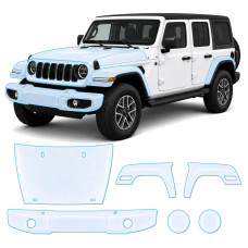 Антигравийная защитная бронепленка по лекалам для Jeep Wrangler JL facelift 2024- передняя часть авто (капот бампер фары крылья)