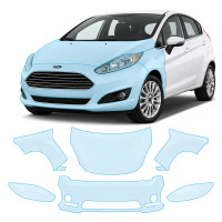 Антигравийная защитная бронепленка по лекалам для Ford Fiesta VI facelift 2013-2017 - передняя часть авто (капот бампер фары крылья)