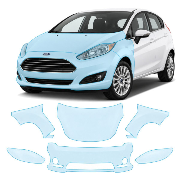 Антигравійна захисна бронеплівка за лекалами для Ford Fiesta VI facelift 2013-2017 - передня частина авто (капот бампер крила))