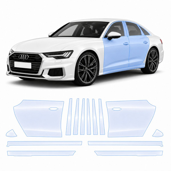Антигравійна захисна бронеплівка за лекалами для Audi A6 C9 2025- зони дверей і стійки вікон