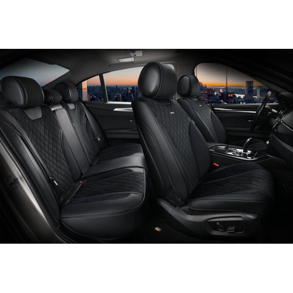 Авточехлы для сидений Алькантара Экокожа Elegant Torino комплект Черные (700 126)