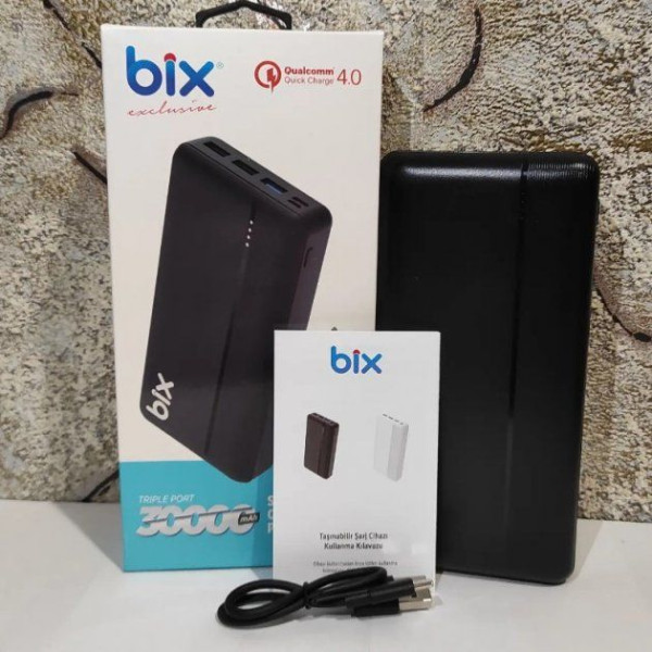 Power Bank Портативний Акумулятор Bix 30000 mAh 3x USB 22,5 Вт Чорний (PB302)