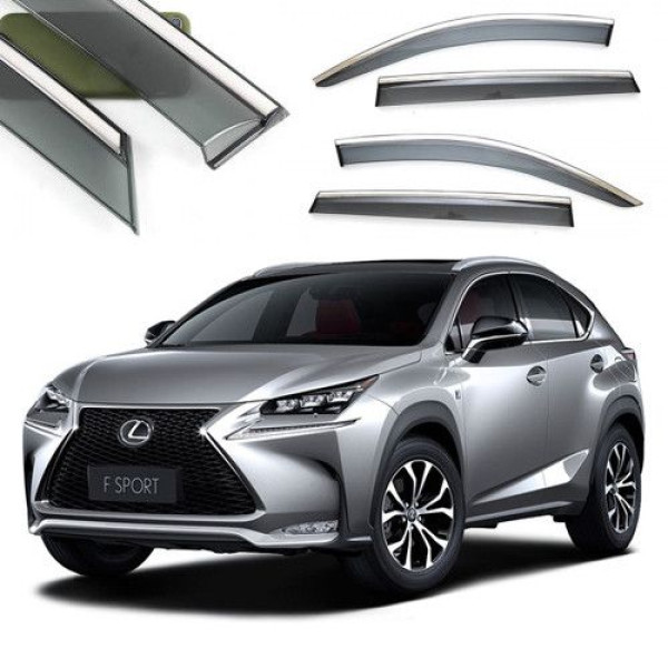 Дефлектори вікон вітровики Benke для Lexus NX 2014-2020 Хром Молдинг 3D Із Нержавіючої Сталі (BLXNX1423-W/S)