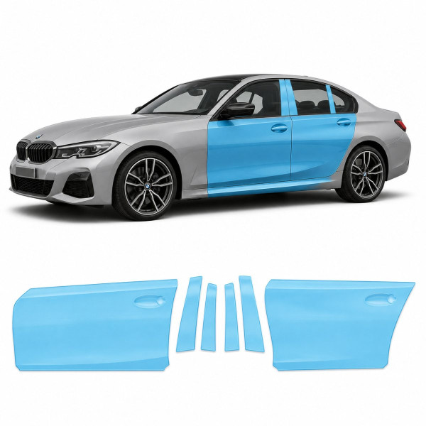 Антигравийная защитная бронепленка по лекалам для BMW 3 Series G20 2019-2022 - зоны дверей и стойки окон