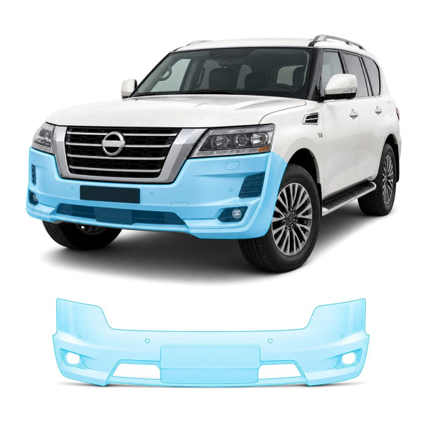 Антигравійна захисна бронеплівка за лекалами для Nissan Patrol Y62 facelift 2 2019- передній бампер