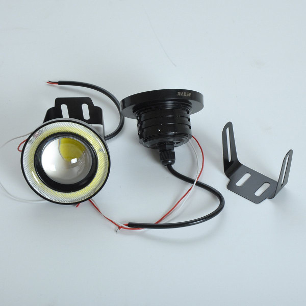 Противотуманные LED Фары круглые Линза с ДХО D89 мм 12V 15W 5000K-COB Белый Свет 2 шт (AG-2509 W)