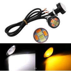 LED Денні ходові вогні ДХО очі врізні D23 мм 3W 12V Білі з Жовтим поворотами 2 шт