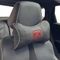 Подушка на підголівник з логотипом Dodge Екошкіра 3D Кольоровий лого Чорна-Сірий кант 1 шт