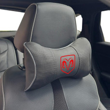 Подушка на подголовник с логотипом Dodge Экокожа 3D Цветной лого Черная-Серый кант 1 шт