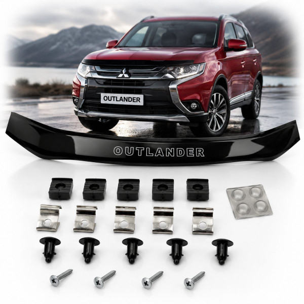 Дефлектор капота мухобійка Mitsubishi Outlander 2012-2020 (Євро Кріплення) Voron Glass
