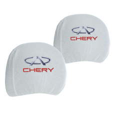 Чохли для підголівників Універсальні Chery Білі Кольоровий логотип 2 шт
