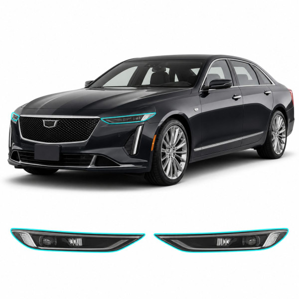 Антигравійна захисна бронеплівка за лекалами для Cadillac CT6 I facelift 2019-2020 - оптика (фари та ПТФ)