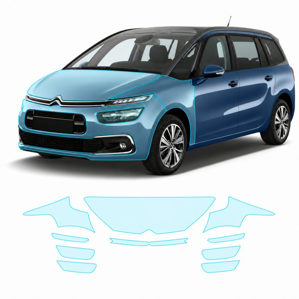 Антигравійна захисна бронеплівка за лекалами для Citroen C4 Picasso (Grand C4 Picasso) II facelift 2016-2018 - передня частина авто (капот бампер крила))