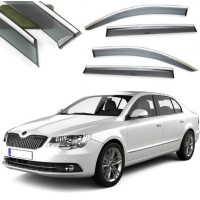 Дефлекторы окон ветровики Benke для Skoda SuperB III 2015- седан  Хром Молдинг Из Нержавеющей Стали 3D