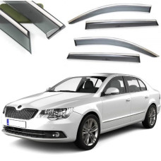 Дефлектори вікон вітровики Benke для Skoda SuperB III 2015- седан Хром Молдинг Із Нержавіючої Сталі 3D