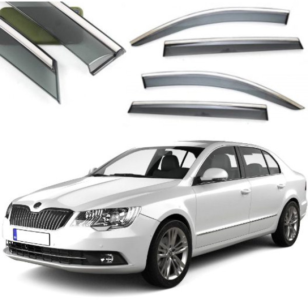 Дефлектори вікон вітровики Benke для Skoda SuperB III 2015- седан Хром Молдинг Із Нержавіючої Сталі 3D