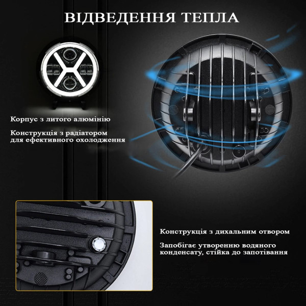 Фара LED ВАЗ 2101 2121 ГАЗ УАЗ іномарки мото 7 дюймів X-дизайн з ангельськими вічками (Завод)