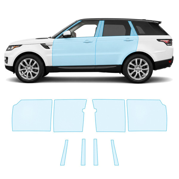 Антигравийная защитная бронепленка по лекалам для Land Rover Range Rover Sport L494 2013-2017 - зоны дверей и стойки окон