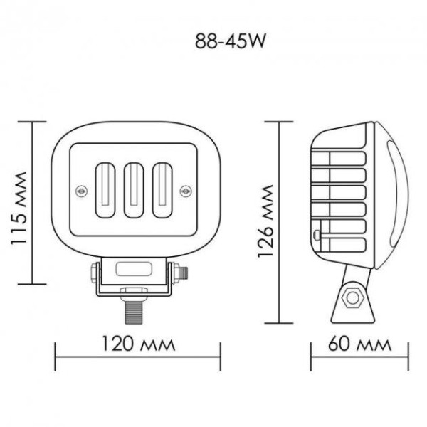 Фари додаткові LED 45W (15W*3) 10-30V 120x100x60 mm / Ближній (Крилення знизу) 88BC Червоний Обід (4 220)