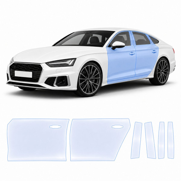 Антигравийная защитная бронепленка по лекалам для Audi A5 F5 facelift 2020-2024 - зоны дверей и стойки окон