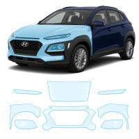 Антигравийная защитная бронепленка по лекалам для Hyundai Kona OS 2017-2020 - передняя часть авто (капот бампер фары крылья)