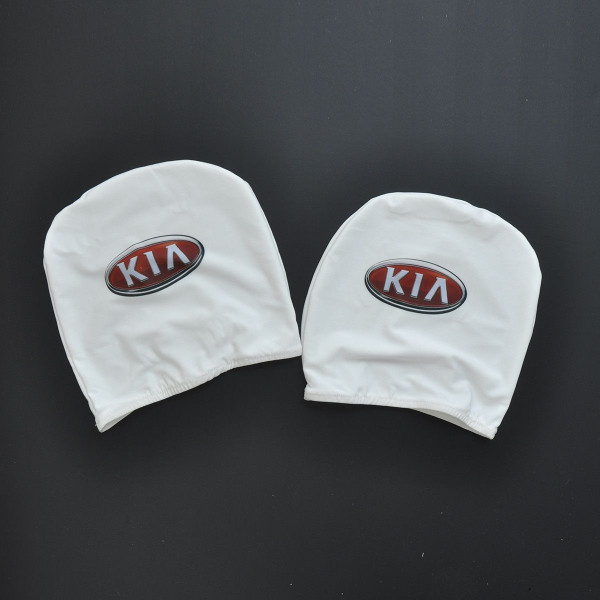 Чехлы для подголовников Универсальные Kia Белые Цветной логотип 2 шт