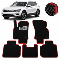 Коврики в салон EVA для Volkswagen Tiguan II USA Allspace 2015- с подпятником Черные-Красный кант 5 шт