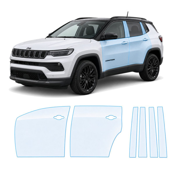 Антигравийная защитная бронепленка по лекалам для Jeep Compass MP facelift 2021- зоны дверей и стойки окон
