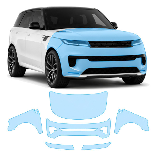 Антигравийная защитная бронепленка по лекалам для Land Rover Range Rover Sport L461 2022- передняя часть авто (капот бампер фары крылья)