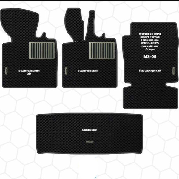 Коврики в багажник для Smart Fortwo 2003-2007 Экокожа (Rombus)
