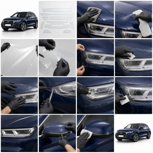 Антигравийная защитная бронепленка по лекалам для Audi Q5 8R 2008-2017 - передний бампер