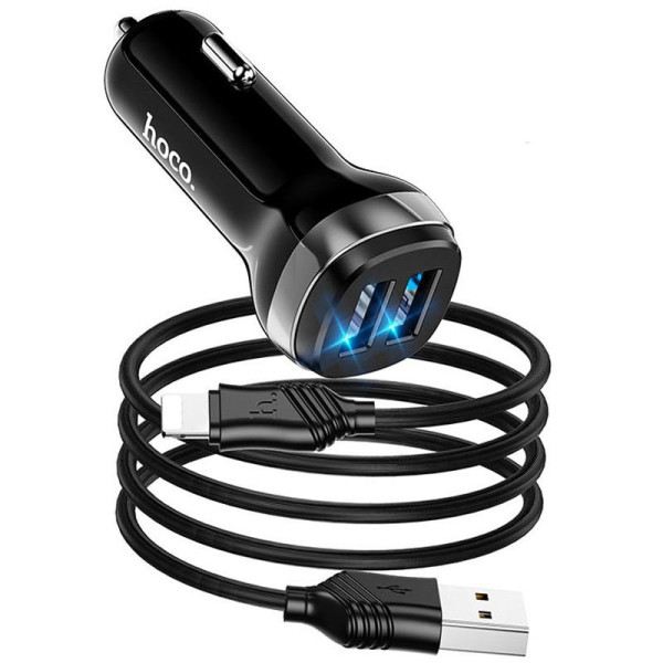 Автомобільний зарядний пристрій Hoco Z40 2USB 2.4A Lightning Чорний (Оригінал)