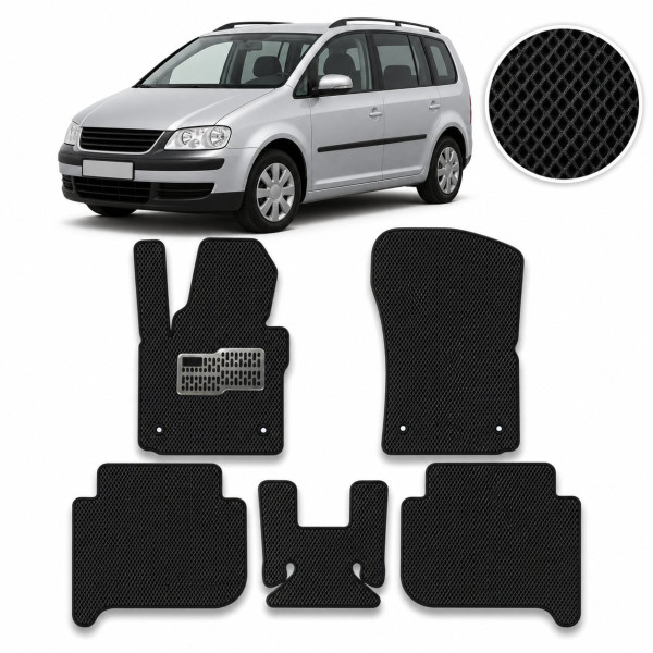 Килимки в салон EVA для Volkswagen Touran I / II 2003-2015 (Металевий підп'ятник) Чорні 5 шт