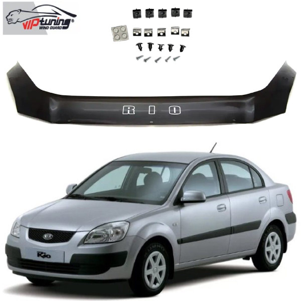 Дефлектор капота мухобойка для Kia Rio III 2005-2010 Евро Крепление (Vip Tuning) KA03