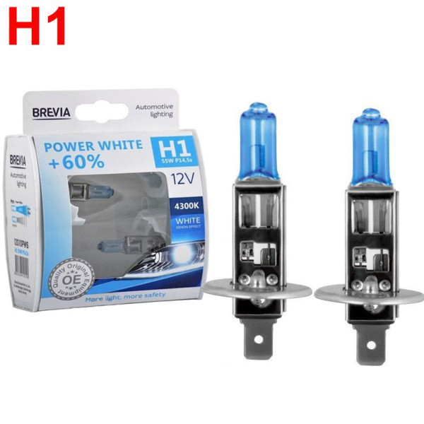 Автолампа галогенна Brevia Power White +60% H1 12V 55W 4300K 2 шт (12010PWS)