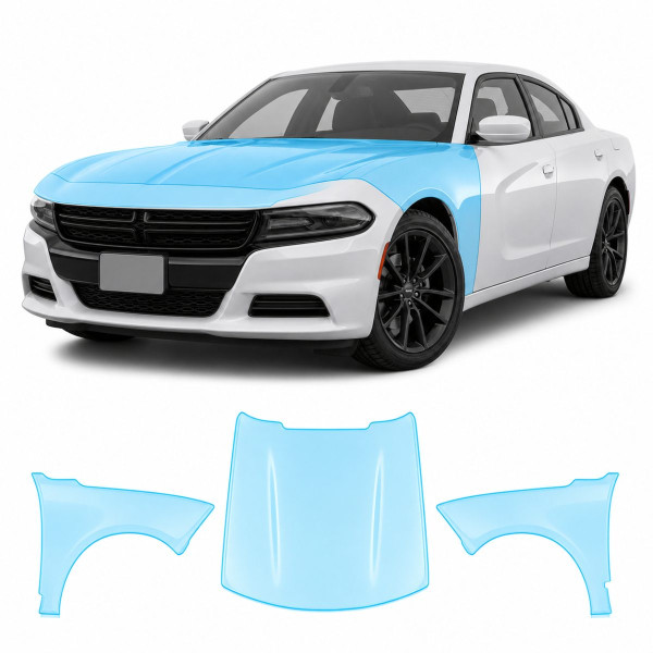 Антигравійна захисна бронеплівка за лекалами для Dodge Charger LD facelift 2015-2023 - капот і передні крила