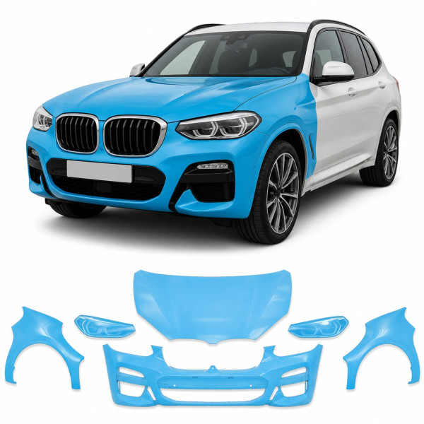 Антигравийная защитная бронепленка по лекалам для BMW X3 G01 2017-2021 - передняя часть авто (капот бампер фары крылья)