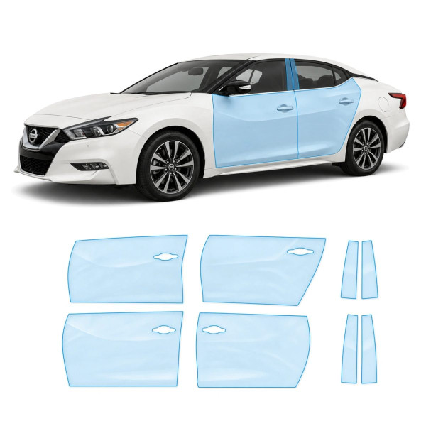 Антигравійна захисна бронеплівка за лекалами для Nissan Maxima A36 2016-2018 - зони дверей і стійки вікон