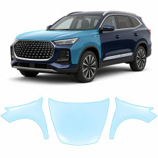 Антигравийная защитная бронепленка по лекалам для Chery Tiggo 8 Pro I facelift 2023- капот и передние крылья