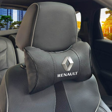 Подушка на подголовник с логотипом Renault Экокожа 3D Цветной лого Черные-Черный кант 1 шт